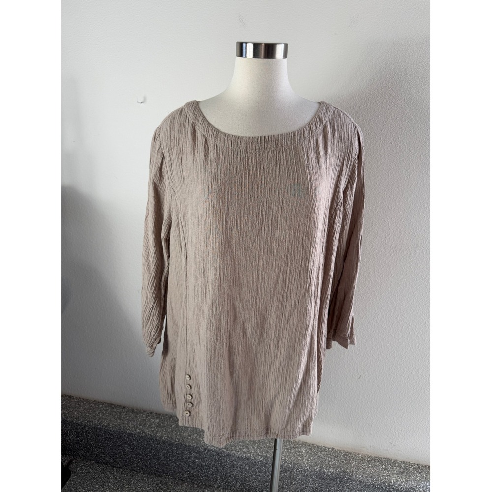 Soft Surroundings Womens Plus 2X Taupe Textured Ramie Blend Tunic Top Boho